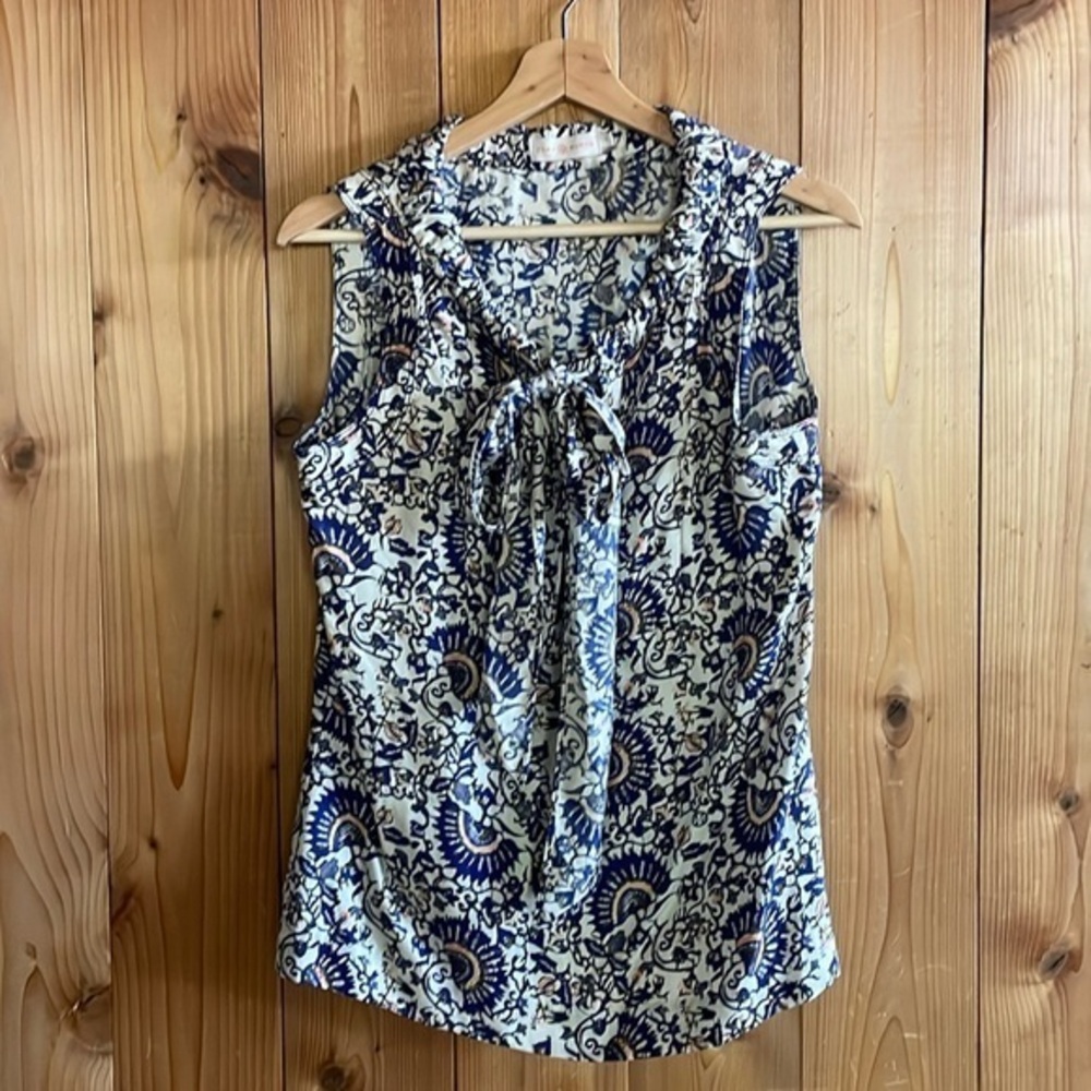 Tory Burch Blue Madura Silk Tie front blouse